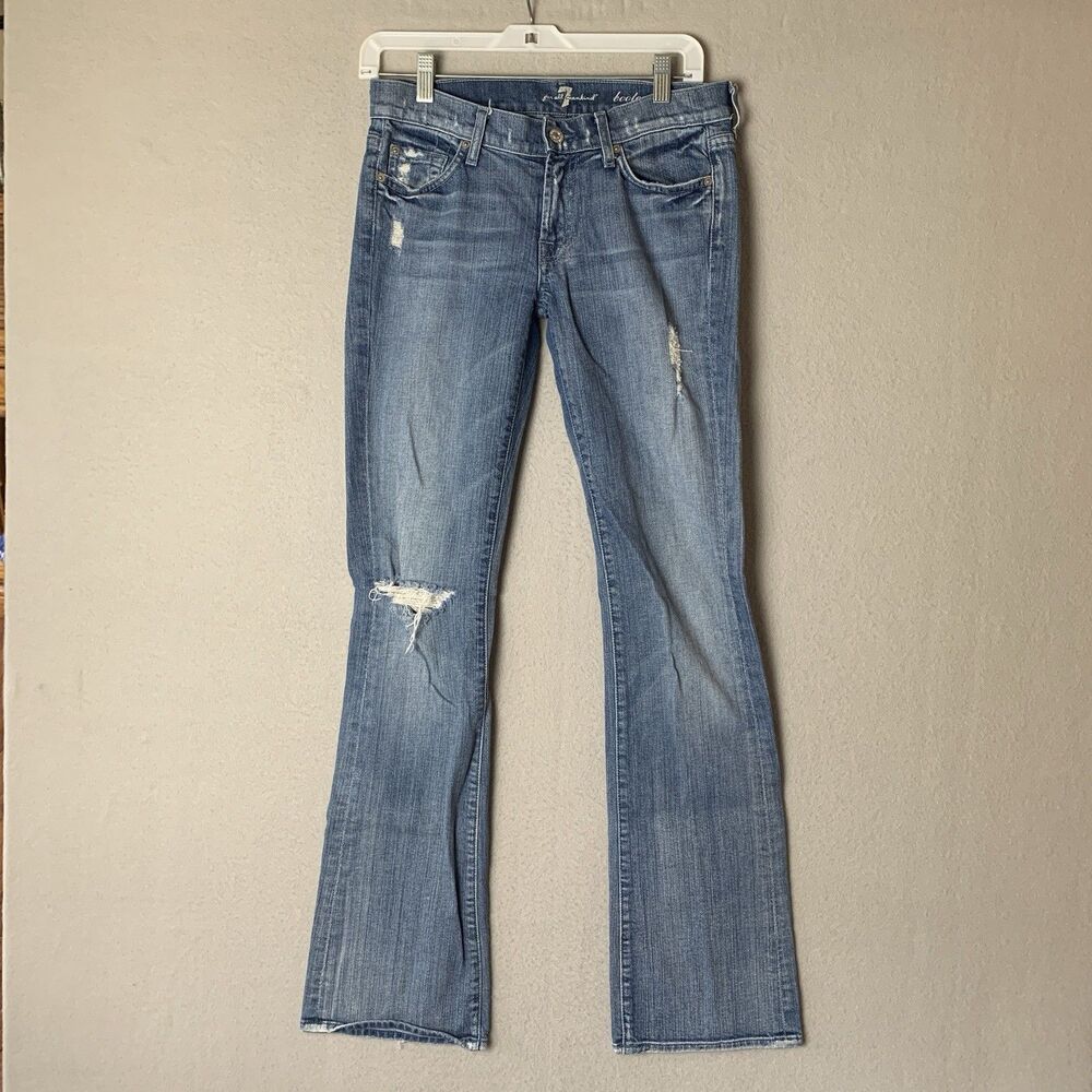 Seven 7 For All Mankind Jean Women 27 Blue Boot Cut Bejeweled Distressed USA